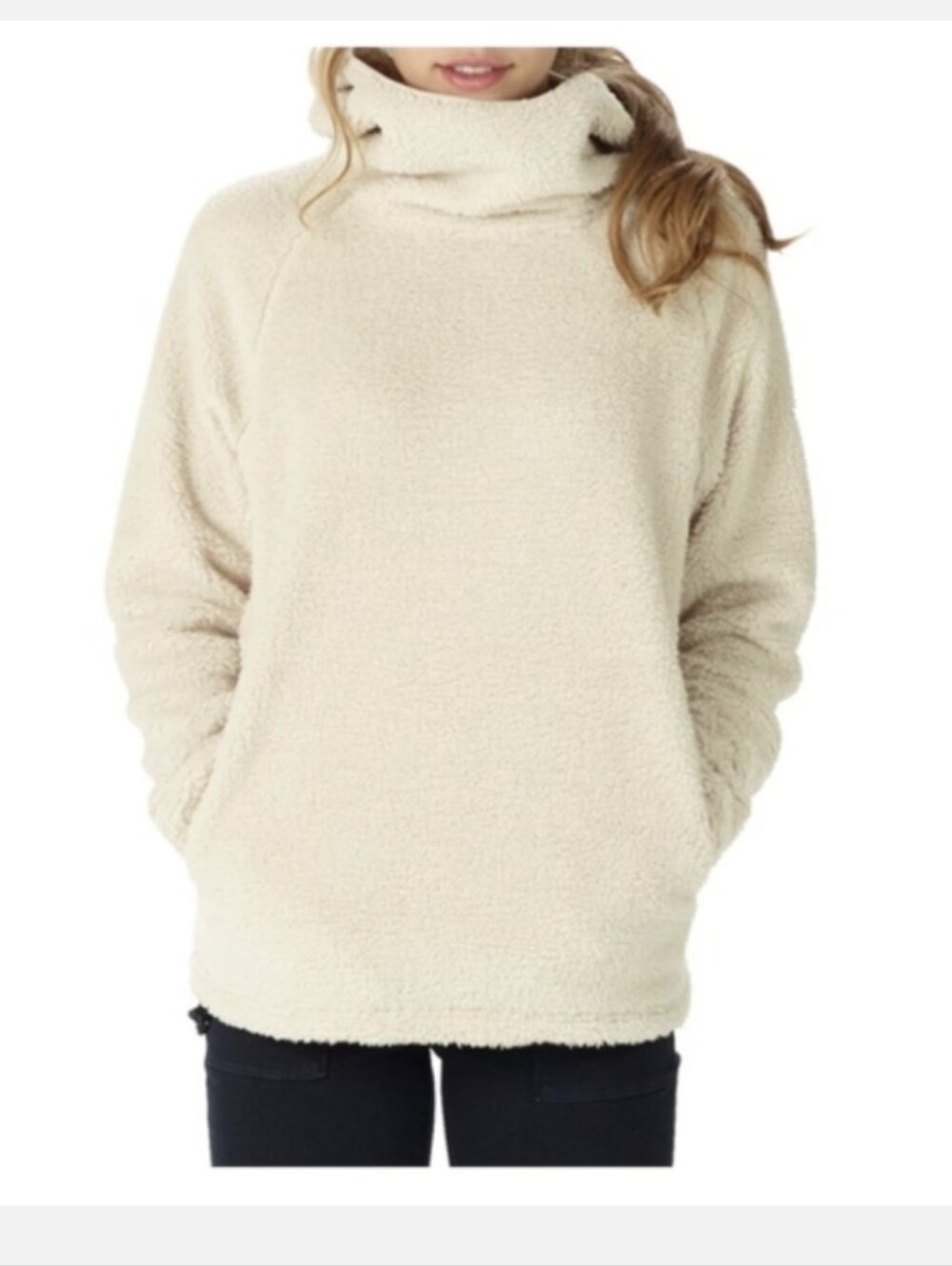 BURTON Lynx Pullover Cream Fleece Cowl Neck Hoodie Medium